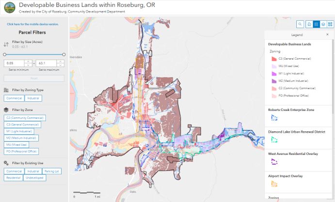 Roseburg offers new business development lands map | City of Roseburg